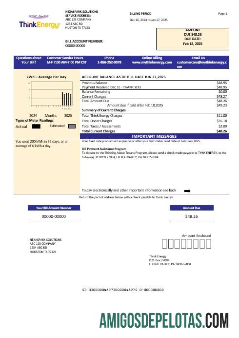 Para baixar modelo de conta de serviços públicos Think Energy Business dos EUA em formatos Word e PDF